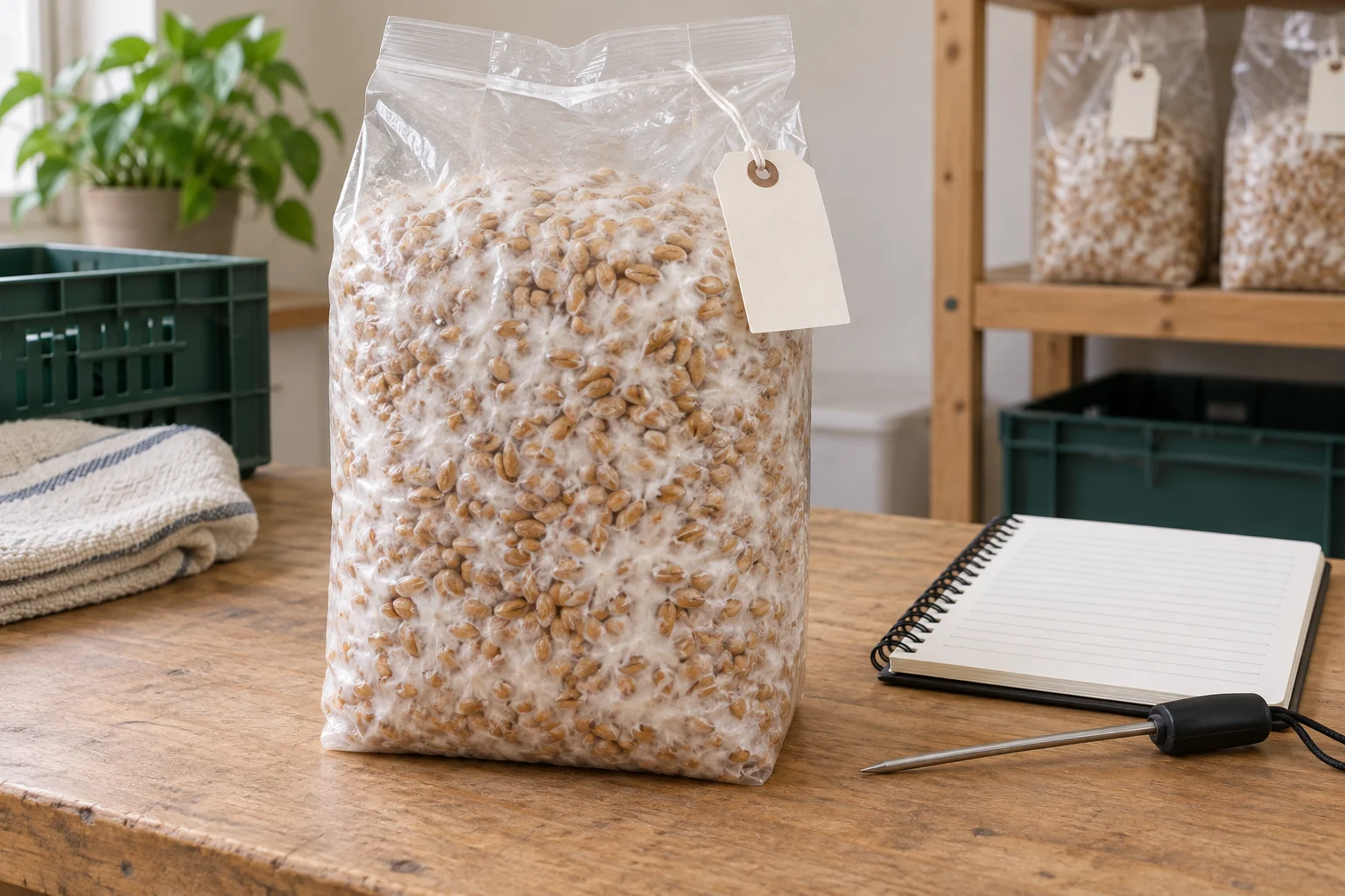 Generated sealed grain-spawn bag and receiving record.