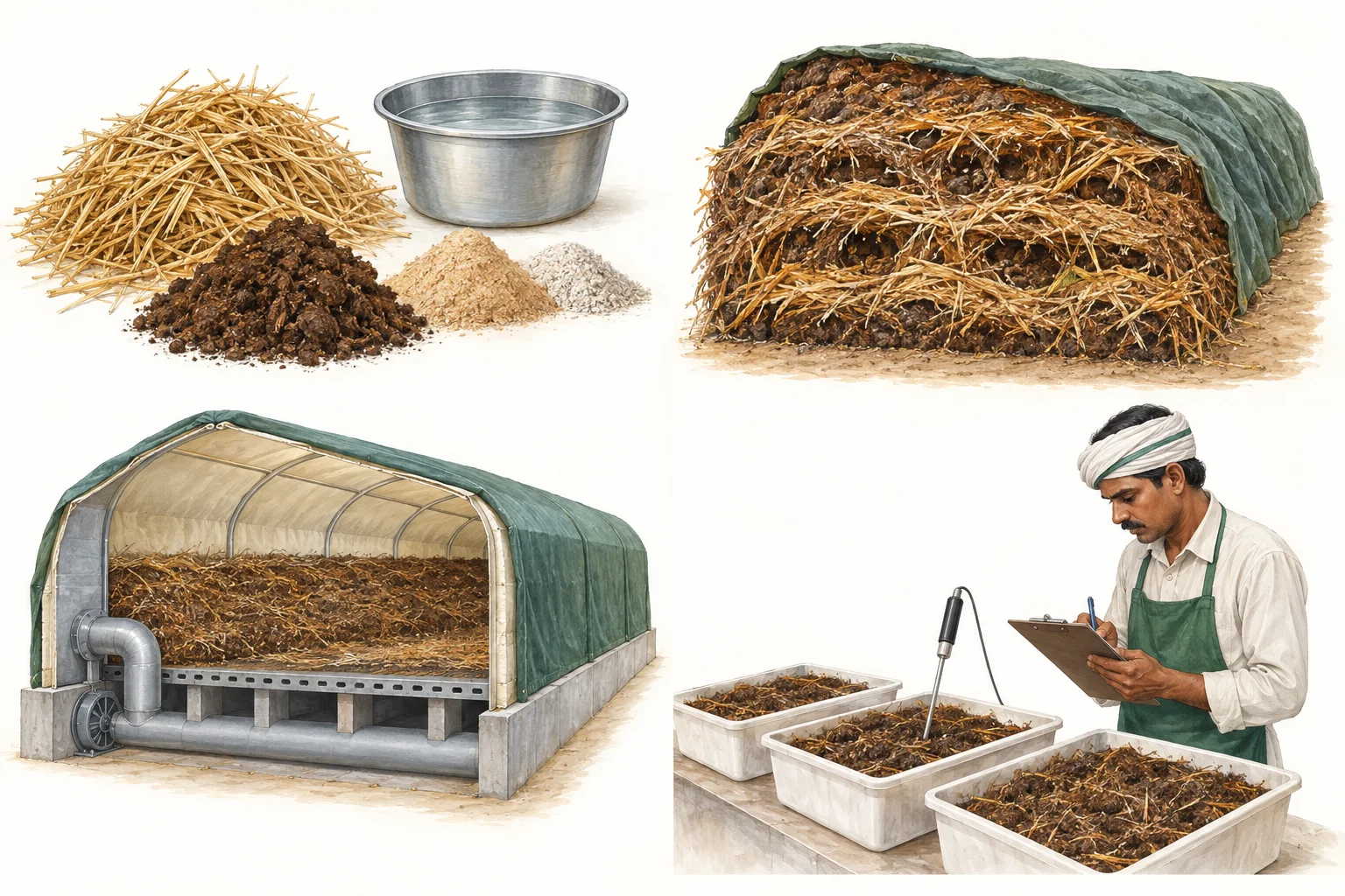 Conceptual compost heap cutaway showing straw structure and internal spaces.
